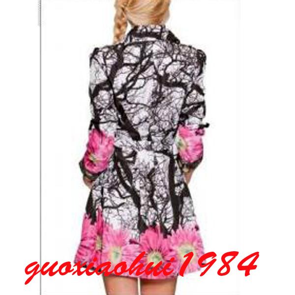 NWT Womens Stylish Embroidery Flower Trench Coat Slim Dress Jacket S M