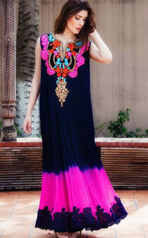 pink and blue combination long frocks