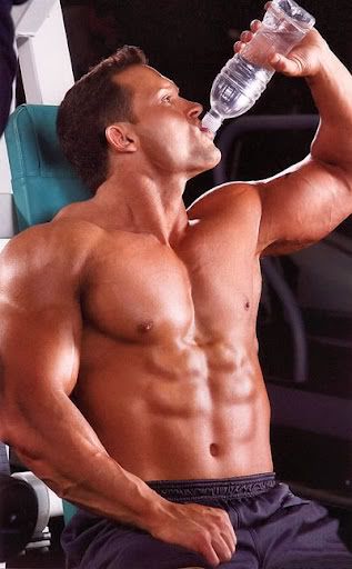Bodybuilder Drinking Water Water