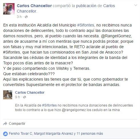 Alcalde de Sifontes acusa a Rangel Gómez de cedular a miembros de banda El Topo