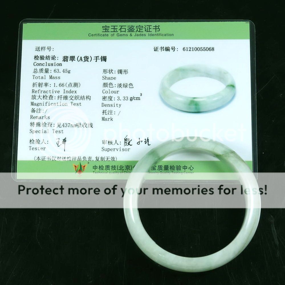 Certified 58mm Green Bangle Bracelet Natural Untreated Grade A Jadeite